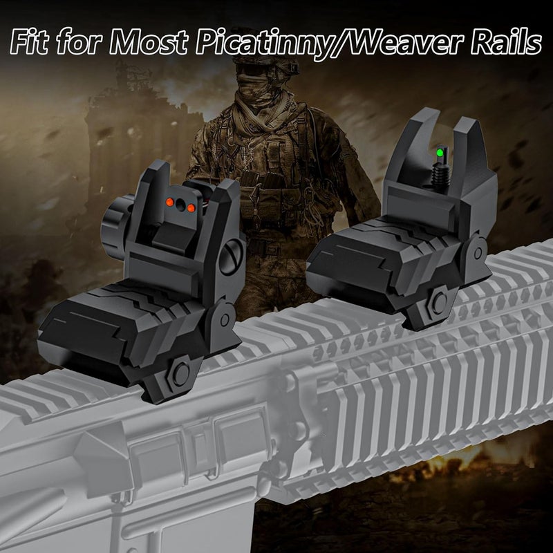 JORMIX Folding Fiber Optic Sights Flip Up Sights Front and Rear Back up Sights for Picatinny Weaver Rails with Red Green Full Dots Polymer - Image 5